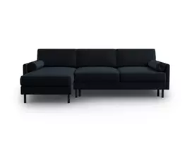 Velvet kampinė sofa - kairė lova su patalynės dėže, Scott, 5 sėdimos vietos, 212x142x87, tamsiai mėlyna