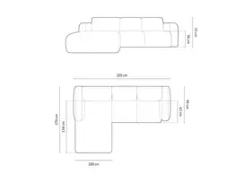 Kampinė sofa - kairė, Molino, 4 sėdimos vietos, 250x170x72, bordo spalvos