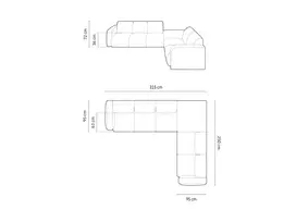 Kampinė Sofa - dešinė, Molino, 6 sėdimos vietos, 315x250x72, šviesiai pilka