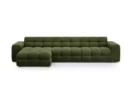Velvet kampinė sofa - kairė, Kendal, 5 vietų, 357x173x79, tamsiai žalia