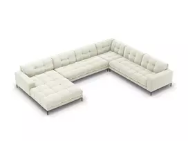 Velvet U formos kampinė sofa - dešinė, Mamaia, 7 sėdimos vietos, 327x256x75, šviesiai smėlio spalvos