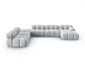 Velvet modulinė U formos kampinė sofa - kairė, Bellis, 7 sėdimos vietos, 376x282x70, šviesiai mėlyna