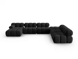 Velvet modulinė U formos kampinė sofa - dešinė, Bellis, 7 sėdimos vietos, 376x282x70, juoda