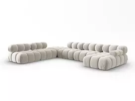 Velvet modulinė U formos kampinė sofa - kairė, Bellis, 7 sėdimos vietos, 376x282x70, tamsiai smėlio spalvos