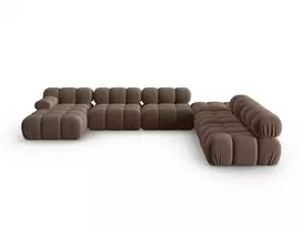 Velvet modulinė U formos kampinė sofa - dešinė, Bellis, 7 sėdimos vietos, 376x282x70, tamsiai ruda