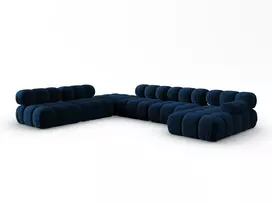 Velvet modulinė U formos kampinė sofa - kairė, Bellis, 7 sėdimos vietos, 376x282x70, karališkoji mėlyna
