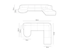 U formos kampinė sofa - dešinė, Miley, 6 sėdimos vietos, 330x255x70, dramblio kaulo spalvos