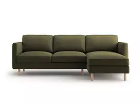 Velvet kampinė sofa - dešinė, Eden, 3 vietų, 250x150x90, samanų žalumo melanžas