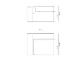 Kairinė modulinė sofa, Nuria, 2 sėdimos vietos, 110x145x72, dramblio kaulo spalvos