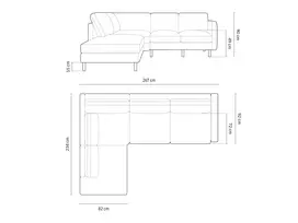 Velvet kampinė sofa - kairė, Eden, 4 sėdimos vietos, 267x234x90, juoda