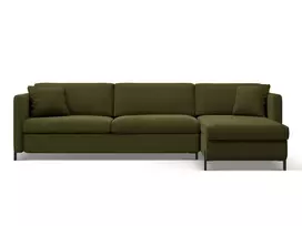 Kampinė Sofa lova - dešinė su patalynės dėže, Gloria, 5 sėdimos vietos, 280x170x80, žalia