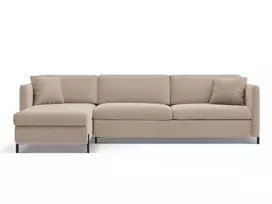 Velvet kampinė sofa - kairė lova, Gloria, 5 sėdimos vietos, 280x170x80, smėlio spalvos