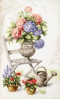Siuvinėjimo kryželiu rinkinys Vasaros natiurmortas su hortenzija, 20×33,5 cm