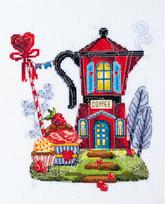 Siuvinėjimo kryželiu rinkinys Kavinė, 14 ct, 32 spalvos, 15x19 cm