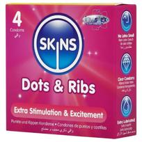 Skins - prezervatyvai su ranteliais ir taškeliais - 4 vnt