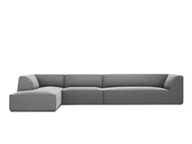 Velvet modulinė kampinė sofa - kairė, Ruby, 5 sėdimos vietos, 366x180x69, pilka