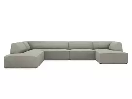 U formos kampinė sofa - kairė, Ruby, 7 sėdimos vietos, 366x273x69, šviesiai pilka