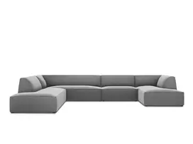 Velvet U formos kampinė sofa - kairė, Ruby, 7 sėdimos vietos, 366x273x69, pilka