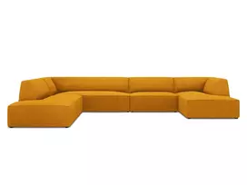 U formos kampinė sofa - kairė, Ruby, 7 sėdimos vietos, 366x273x69, geltona