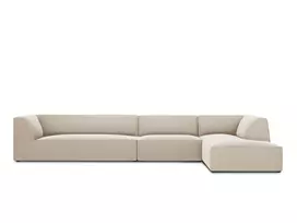 Velvet modulinė kampinė sofa - dešinė, Ruby, 5 vietų, 366x180x69, smėlio spalvos