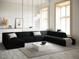 U formos kampinė sofa - dešinė, Ruby, 7 sėdimos vietos, 366x273x69, juoda