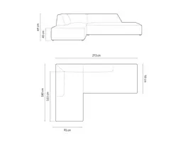 Modulinė kampinė sofa - kairė, Ruby, 4 sėdimos vietos, 273x180x69, geltona