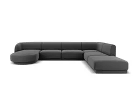 Velvet U formos kampinė sofa - dešinė, Miley, 6 sėdimos vietos, 330x255x70, pilka