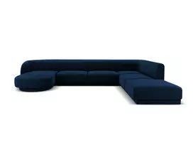 Velvet U formos kampinė sofa - dešinė, Miley, 6 sėdimos vietos, 330x255x70, karališkos mėlynos spalvos