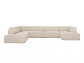 U formos kampinė sofa - kairė, Ruby, 7 sėdimos vietos, 366x273x69, smėlio spalvos