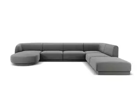 Velvet U formos kampinė sofa - dešinė, Miley, 6 sėdimos vietos, 330x255x70, šviesiai pilka