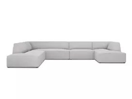 U formos kampinė sofa - kairė, Ruby, 7 sėdimos vietos, 366x273x69, šviesiai pilka