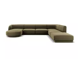 Velvet U formos kampinė sofa - dešinė, Miley, 6 sėdimos vietos, 330x255x70, žalia