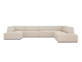 U formos kampinė sofa - dešinė, Ruby, 7 sėdimos vietos, 366x273x69, smėlio spalvos