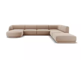 Velvet U formos kampinė sofa - dešinė, Miley, 6 sėdimos vietos, 330x255x70, kapučino spalvos