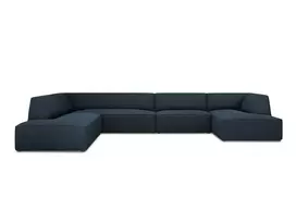 U formos kampinė sofa - kairė, Ruby, 7 sėdimos vietos, 366x273x69, tamsiai mėlyna