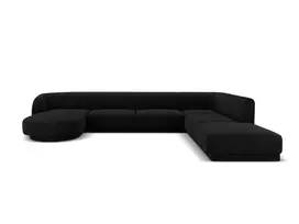 Velvet U formos kampinė sofa - dešinė, Miley, 6 sėdimos vietos, 330x255x70, juoda