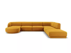 Velvet U formos kampinė sofa - dešinė, Miley, 6 sėdimos vietos, 330x255x70, geltona