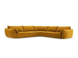 Velvet u formos kampinė sofa, Kaelle, 7 vietų, 286x286x85, geltona