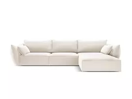 Velvet kampinė sofa - dešinė, Kaelle, 4 sėdimos vietos, 308x171x85, šviesiai smėlio spalvos