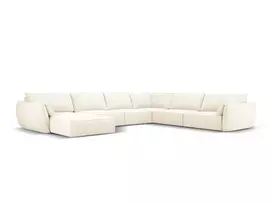 U formos kampinė sofa - dešinė, Kaelle, 8 sėdimos vietos, 384x284x85, šviesiai smėlio spalvos