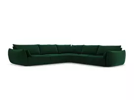 Velvet u formos kampinė sofa, Kaelle, 7 sėdimos vietos, 286x286x85, butelio žalia
