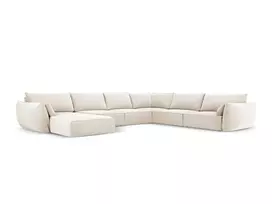 Velvet U formos kampinė sofa - dešinė, Kaelle, 8 sėdimos vietos, 384x284x85, šviesiai smėlio spalvos