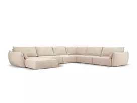 U formos kampinė sofa - dešinė, Kaelle, 8 sėdimos vietos, 384x284x85, smėlio spalvos