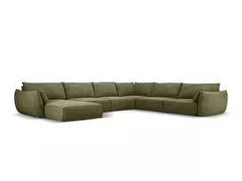 U formos kampinė sofa - dešinė, Kaelle, 8 sėdimos vietos, 384x284x85, žalia