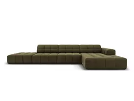 Velvet kampinė sofa - dešinė, Jennifer, 5 vietų, 341x166x70, žalia