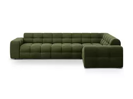 Velvet kampinė sofa - dešinė, Kendal, 6 sėdimos vietos, 332x231x79, tamsiai žalia