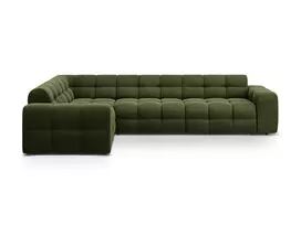 Velvet kampinė sofa - kairė, Kendal, 6 sėdimos vietos, 332x231x79, tamsiai žalia