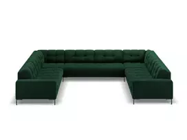 Velvet U formos sofa, Mamaia, 9 sėdimos vietos, 337x256x75, tamsiai žalia