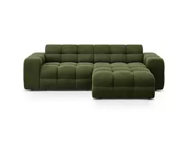 Velvet kampinė sofa - dešinė, Kendal, 4 vietų, 256x173x79, tamsiai žalia