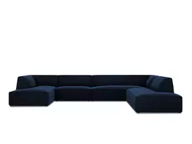 Velvet U formos kampinė sofa - dešinė, Ruby, 7 sėdimos vietos, 366x273x69, karališkoji mėlyna